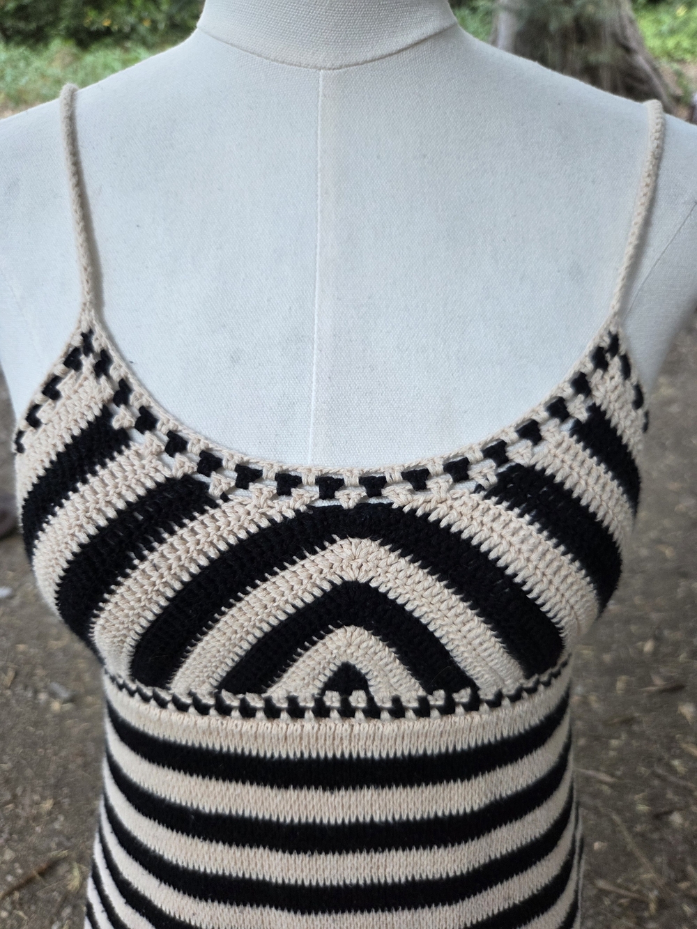 Miou Muse Striped Black and Cream Knit Spaghetti Strap Dress - Picture 5 of 8